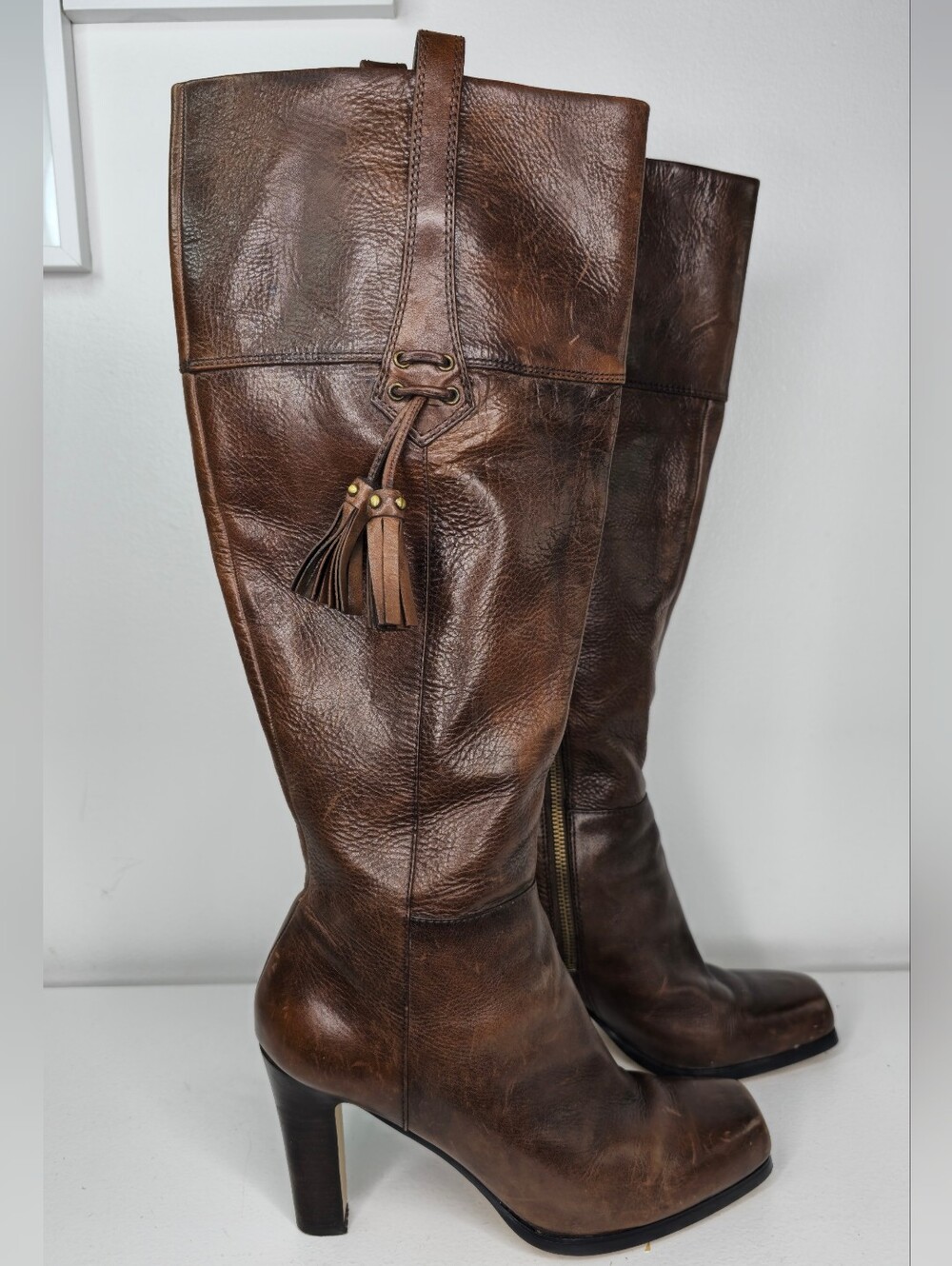 Nine West Brown Leather Knee-high Tassel Boots